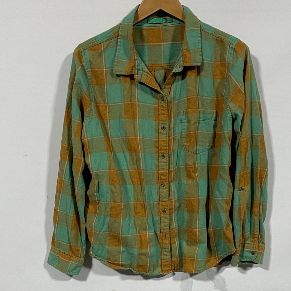 Prana Teal and Mustard Plaid Button-Down Shirt